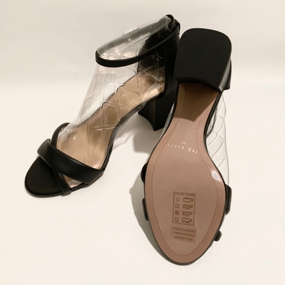 Ted Baker Sheaha Ankle Strap Heels Black Leather Sandal Block Heel Pumps 37 6.5 - Picture 6 of 11